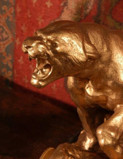 fig 1. Lioness, Antique French Clock Set ~ Lionne by T.F. Cartier, French - Circa 1910.